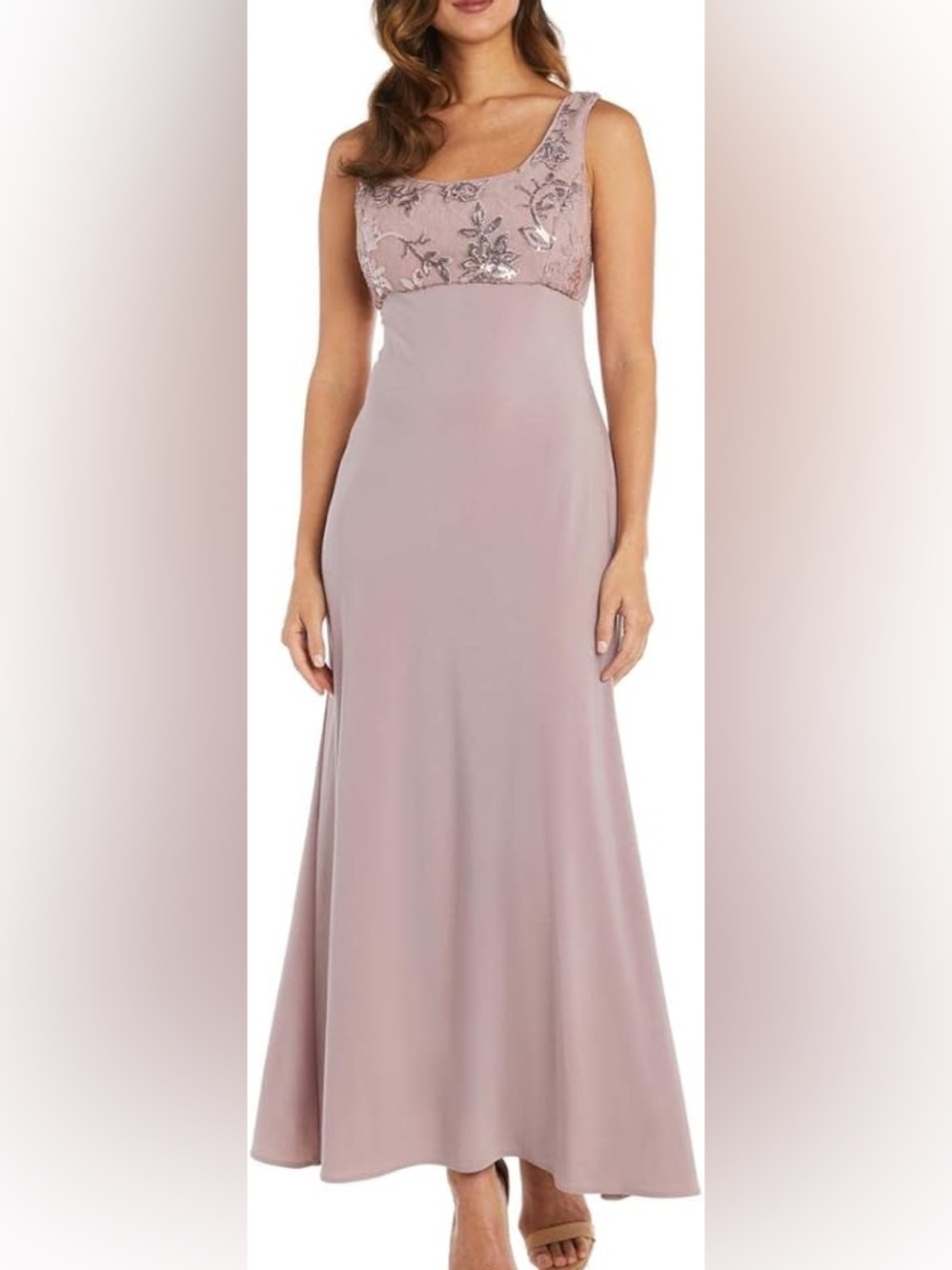R&M Richards Mauve Embellished Maxi Evening Dress